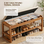 Shoe Rack Bench with Cushion, 2-Tier Entryway Bench with Storage for Front Entrance, Hallway Living Room Bedroom (Brown, 39.4") - Image 4
