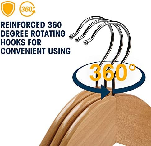 Wood Hangers - 60 Pack Solid Shirt Hangers, Heavy Duty & Slim Wooden Hangers, for Suit, Coat, Jacket, Pants（Natural） - Image 2