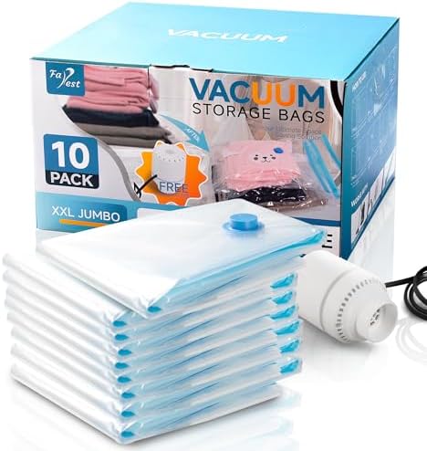 10 Pack XXL Jumbo Vacuum Storage Bags with Electric Air Pump, Space Saver Bags,Compression for Comforters and Blankets,Duvets,Pillows,Travel(47.2x35 in) by Farest
