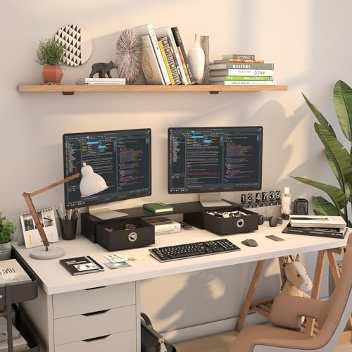 WESTREE Dual Monitor Stand Riser with Two Drawers, Extra Large Storage Monitor Stand for 2 Monitors, Desktop Oraganizer Stand for Computer,Laptop,Screen,Printer,TV - Image 4
