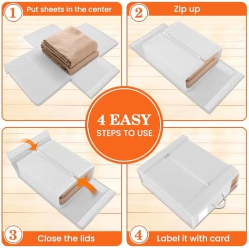 WOWBOX Sheet Organizers and Storage,Closet Bed Sheet Organizer Under Bed Storage and Organization with Label Cards & Clear Window for Bedding Sheets,Duvet Covers,Blankets (6 Pack，White) - Image 4