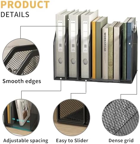 FANXIYQ Black 7-Section File Folder Organizer for Desk, Metal Vertical File Holder Stand, Desktop File Organizer Rack for Letter/A4 Folders, Papers, Books, Office Classroom Home - Image 6