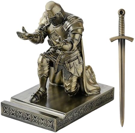 Medieval Templar Vanguard Officer Knight Pen Holder Desk Organizers Bronze - Image 2