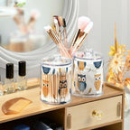 Qtip Holder Dispenser for Cotton Ball, Cotton Swab, Cotton Round Pads Clear Plastic Apothecary Blue Orange Owls Jar Set for Bathroom Canister Storage Organization, Vanity Makeup Organizer - Image 6