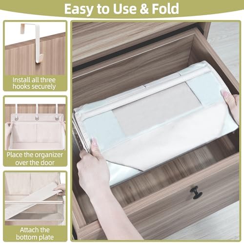 Over Door Organizer with 6 Extra Large Pockets 12 Side Pockets, Sturdy Closet Storage Rack, Hanging Storage Organizer with Clear Window for Shoes, Diaper, Bedroom, Bathroom, Beige, 4-Pack - Image 5