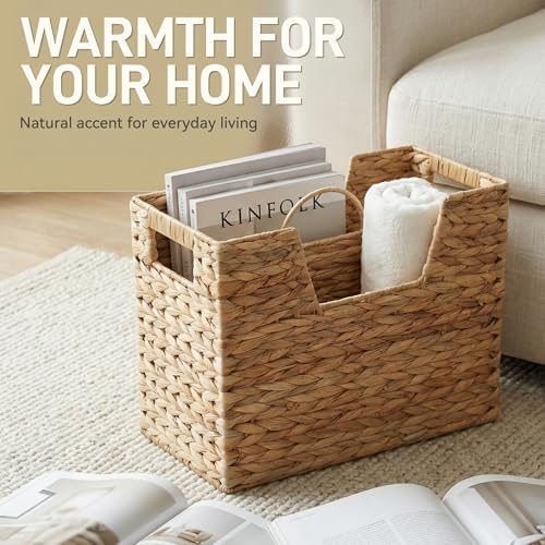 Wicker Magazine Basket with Handle, 2 Compartments - Image 5