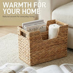 Wicker Magazine Basket with Handle, 2 Compartments - Image 5