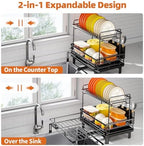 Urackify Expandable Sink Dish Drying Rack for Kitchen Counter, 2-Tier Black - Image 3