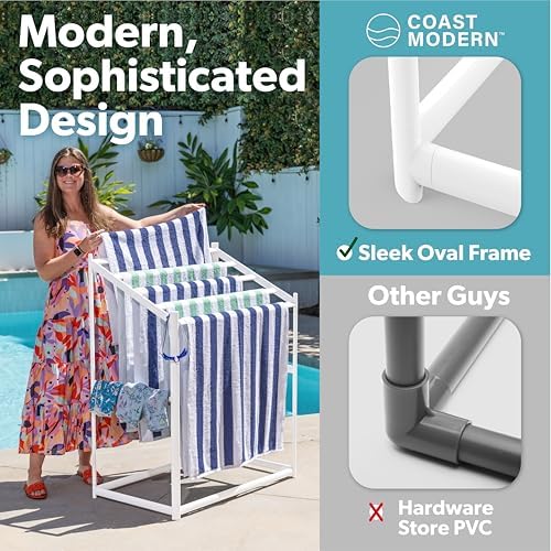 Coast Modern Pool Towel Rack – Choose Your Color - Outdoor & Indoor 5 Beach Towel PVC Drying Rack - Image 3