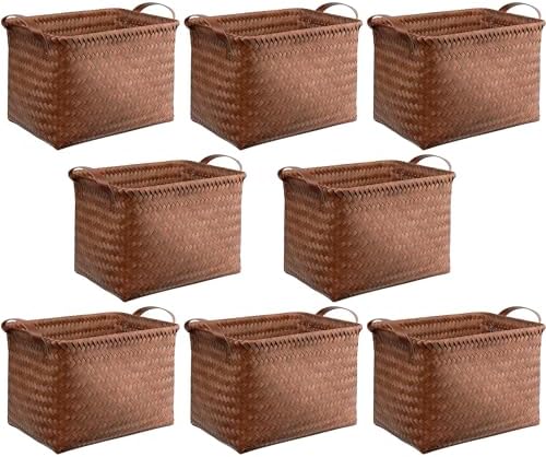 BROWNLILY Handwoven Clothes Basket Laundry Hampers Large Wicker Storage Baskets for Shelves Blankets Closet Storage Bins Car Bedroom Bathroom Organizers and Storage Bath (8, Brown) by BROWNLILY