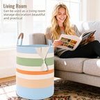 Large Laundry Basket, Laundry Hamper with Leather Handles, 90L Woven Dirty Clothes Hamper, Rope Hampers for Bedroom, Barthroom, Rainbow - Image 3