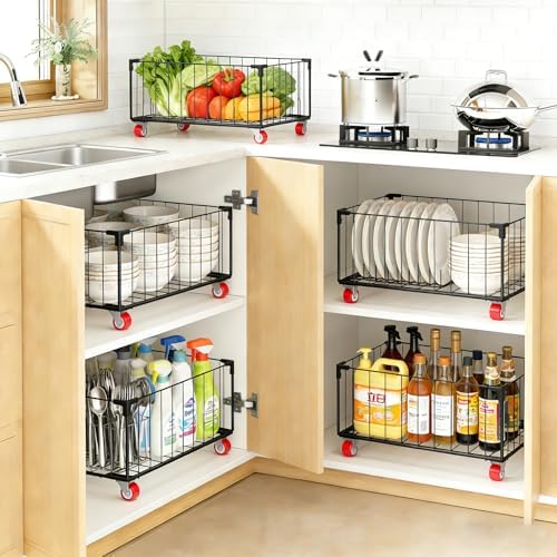 2Pack, Under Sink Organizer,Cabinet Organizers and Storage, Metal Storage Basket,Large capacity, Can Hold 40-70 Liters, Easily Push And Pull, Convenient For Cleaning Under Sink - Image 4
