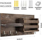 Lwenki Mail Organizer for Wall Mount – Key Holder with Shelf Includes Letter Holder and Hooks for Coats, Dog Leashes – Rustic Wood with Flush Mounting Hardware (16.5” x 8.7” x 3.5”) - Image 5