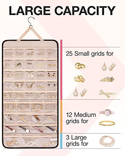 BAGSMART Hanging Jewelry Organizer Necklace/Earring/Ring 2-Sided XL Black - Image 3