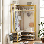 GIANTEX Corner Coat Rack, L-Shaped Hall Tree with Bench and Shoe Storage by Giantex
