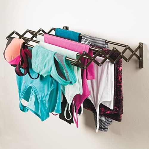 mDesign Steel Wall Mount Accordion Expandable Retractable Clothes Air Drying Rack - 8 Bars for Hanging Garments - Mounted Organizer for Laundry/Utility Room, Bathroom, Garage, Bardo Collection, Bronze - Image 6