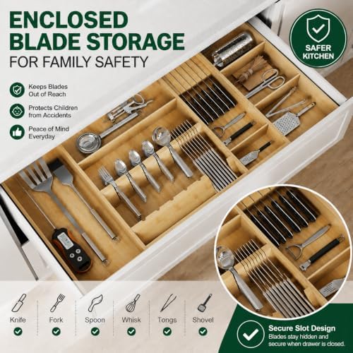 Bamboo Expandable Kitchen Drawer Organizer, 17.8-30 in,Natural - Image 3