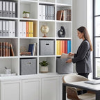 12x12 Gray Fabric Storage Cubes, 4 Pack – Foldable Linen-Look Cube Organizer Bins with Handles, Collapsible Cubby Baskets for Closet, Shelves, Nursery, Dorm Room & Kallax-Style Storage - Image 4