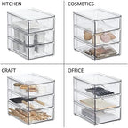 mDesign Plastic Stackable 3-Drawer Kitchen Storage Organizer - Bin with Divided Pull-Out Drawers for Pantry, Shelf, Fridge/Refrigerator, and Freezer Organization - Lumiere Collection - Clear - Image 6