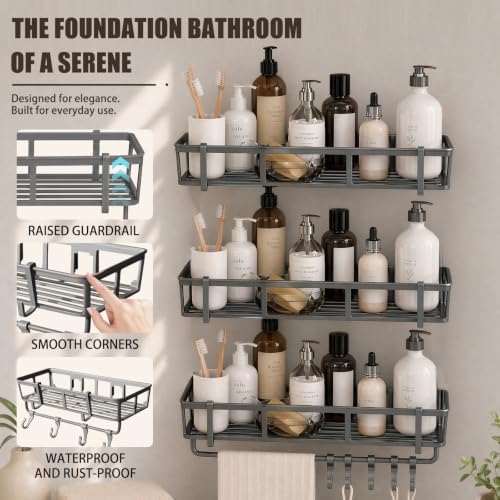 Shower Caddy Hanging 3 Pack, Rustproof Adhesive Corner Shower Shelves - Image 3