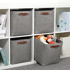 DULLEMELO 12 inch Cube Storage Bins, Large Collapsible Grey Storage Baskets for Square Cubes Organizing, Fabric Boxes Bins for Shelves Nursery Home Office Storage(4 Pack - 12" Grey) - Image 4