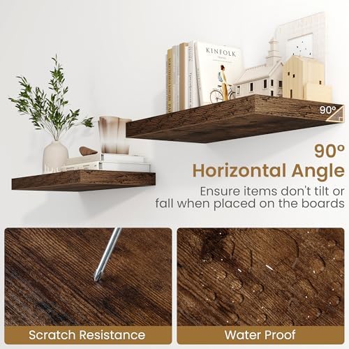 Fun Memories 55 Inch Long Floating Shelves for Wall, 55x9.3 Large Floating Shelf for Bedroom, Kitchen, Bathroom, Wall Mounted Rustic Wood Shelves with Invisible Bracket for Books, Decor, Rustic Brown - Image 5