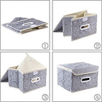 PRANDOM Stackable Storage Boxes with Lids [5-Pack] Fabric Decorative Storage Bins Cubes Organizer Containers Baskets with Cover Handles Divider for Bedroom Closet Living Room Grey 9.8x7.9x6.7 Inch - Image 4