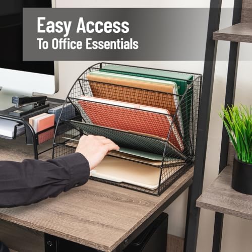 Mind Reader 6 Tier Fan Shaped Desktop File Organizer, Large Capacity Wire Document Holder for Office or Home, Black - Image 6