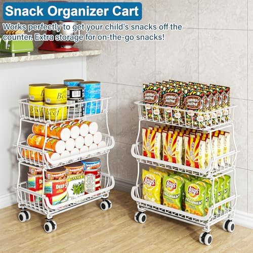 OKZEST 3-Tier Rolling Pantry Floor Organizers and Storage Cart with Wheels - Image 6