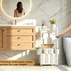 Freestanding Toilet Paper Holder Stand with Hooks & Storage:Large Capacity - Image 6