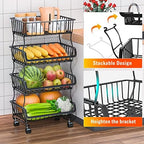 Gsiekare Fruit Vegetable Basket for Kitchen, 4 Tier Stackable Metal Wire Storage Basket Organizer Baskets with Rolling Wheels, Utility Rack for Kitchen, Pantry, Bathroom - Image 3