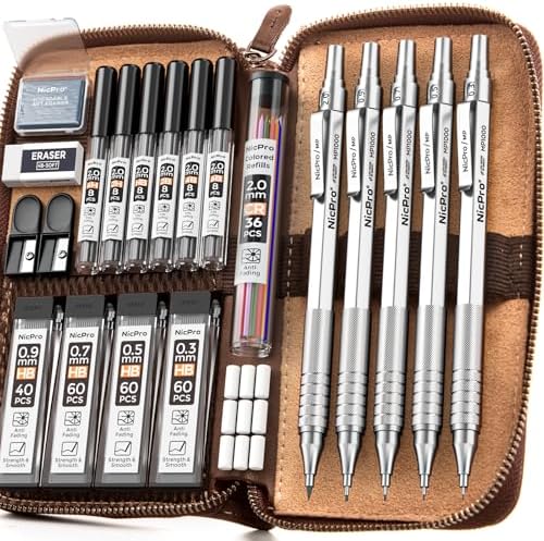 Nicpro 20PCS Metal Mechanical Pencil Set in Leather Case by Nicpro