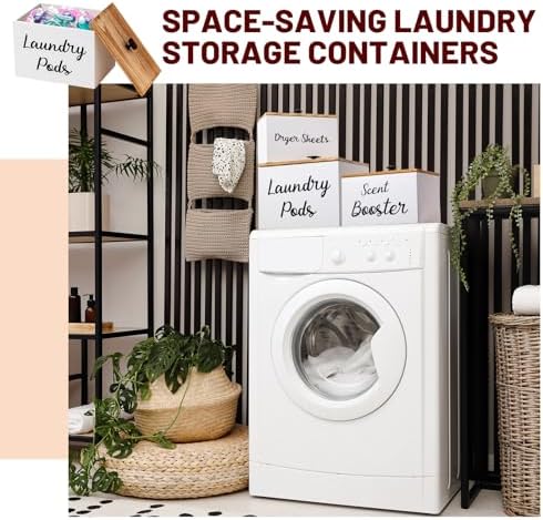 Dandat 3 Pcs Wood Laundry Pods Container Farmhouse Decoration Laundry Room Organization and Storage, Rustic Dryer Sheet Holder Scent Booster Container Set with Scoop(White) - Image 6