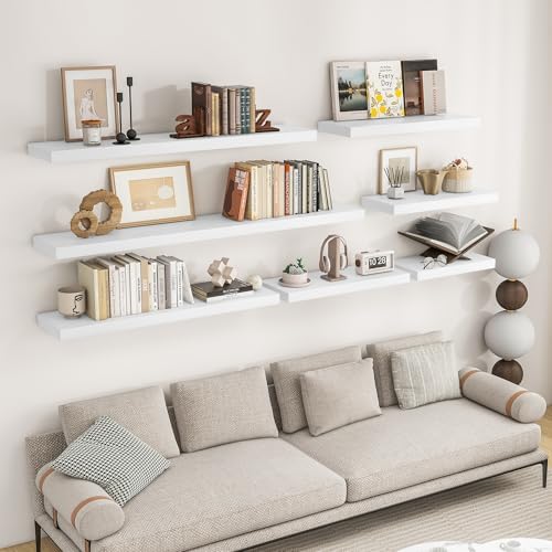 RICHFOCUS Long Floating Shelves for Wall 2Pack, White, 48" Lx8 D - Image 2