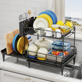 Urackify Dish Drying Rack for Kitchen Counter, Expandable 2 Tier Dish Rack, Large Capacity Dish Drainer with Drainboard Multifunctional Dish Strainer with Removable Cutlery Holder Black by Urackify