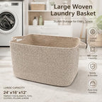 96L Woven Laundry Basket with Handles, Extra Blanket Basket,Brown - Image 4