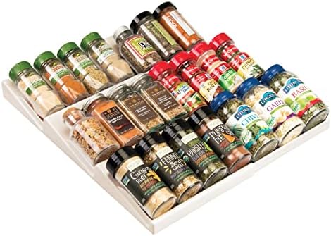 mDesign Expandable Plastic Deluxe Spice Rack, Drawer Organizer for Kitchen Cabinet Drawers, 3 Tier Slanted for Spice Jars, Food Seasoning Bottle Storage, Ligne Collection - Cream/Beige - Image 5