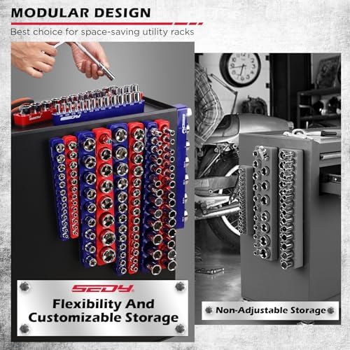 SEDY 12-Piece 1/4" 3/8" 1/2"-Drive SAE & Metric Magnetic Socket Organizer Set (Holds 143 Sockets) -Detachable Tool Tray with 5mm Magnetic Base for Garage/Home(Sockets Not Included) - Image 3