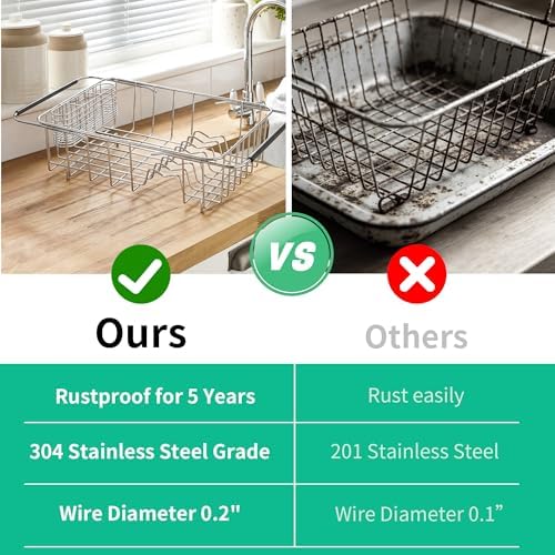 JAQ Over Sink Dish Drying Rack, Expandable 14.96"–22.44" Adjustable Dish Rack for Kitchen Sink, 304 Stainless Steel Dish Drainer with Utensil Holder, Space Saving for Most Standard Kitchen Sinks - Image 3