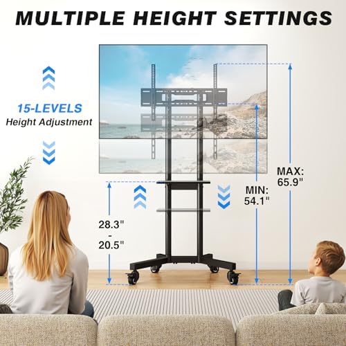 Portable Rolling TV Stand with Shelf for 32-85 in TVs up to 150 lbs - Image 4