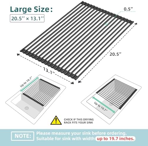 Ohuhu Over The Sink Dish Drying Rack, 20.5" W x 13.1" L Rolling Dish Drainer Foldable Sink Accessories Heat-Resistant Mat Anti-Slip Silicone Coated Dish Racks for Kitchen Counter - Image 2
