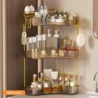 3-Tier Corner Bathroom Counter Organizer，Makeup & Skincare Shelf with Built-in Brush Holder，Space-Saving Bathroom Countertop Organizer for Skincare, Perfume, Cosmetics(Amber) - Image 7