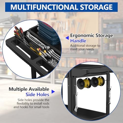 2 Tier Plastic Rolling Cart Utility Cart on Wheels, Heavy Duty Tool Carts with Ergonomic Storage Handle and Deep Shelfs, Work Cart Service Carts for Garage, Warehouse, Workshop, Office, Cleaning - Image 3