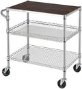 Finnhomy 3 Tier Heavy Duty Commercial Grade Utility Cart with Wood Top, Wire Rolling Cart with Wheels and Handle Bar, Kitchen Carts on Wheels, Metal Cart with 600 LBS Capacity, Chrome by Finnhomy