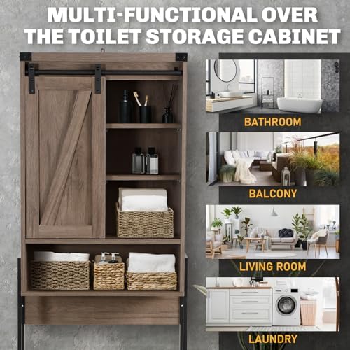 Over Toilet Storage Cabinet with Barn Door & Adjustable Shelves - Image 7