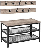 HOOBRO Hall Tree Entryway Storage Bench, Coat Rack Shoe Bench, Shoe Rack Organizer with Coat Hooks, 3-in-1 Design, Wooden Furniture with Metal Frame, Greige and Black BG17MT01 by HOOBRO