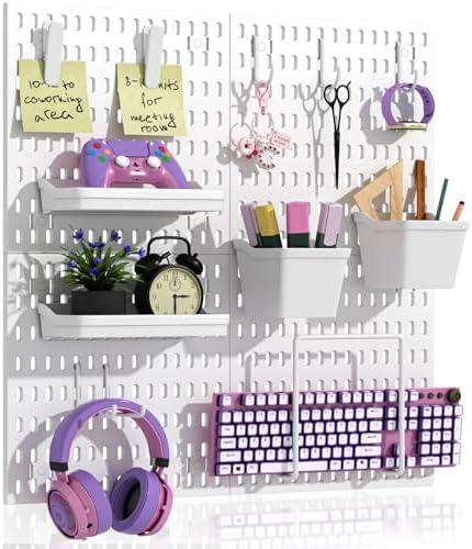 AKTOP Plastic Peg Board Wall Organizer 4-Pack, 12"x12" Pegboard Kit, White by Buynow