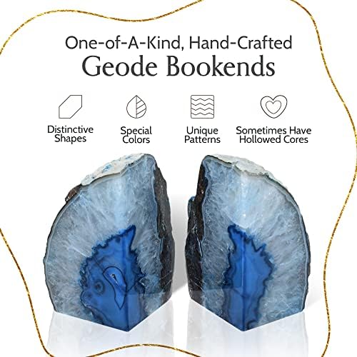 Nature's Decorations Blue Agate Bookends - A-Quality Medium Heavy Duty Geode, Navy & Sapphire Executive Office Decor, Crystal Gift, 1 Pair (3-4 lbs) - Image 7
