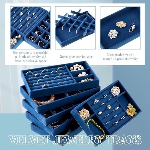 Junkin 18 Pcs Stackable Jewelry Drawer Organizer Inserts Peacock Blue - Image 3