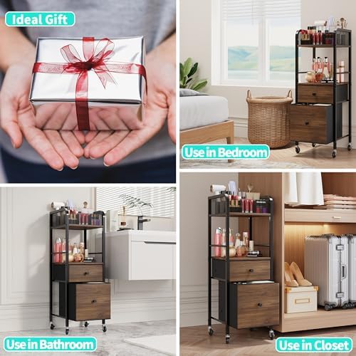 HapiRm Rolling Makeup Cart Organizer - Floor Skincare Make Up Storage with 2 Non-woven Fabric Drawers, Vanity Organizer Cosmetic Display Cases Holder for Skin Care Perfume Nail Polish Brush Hair Tool - Image 7